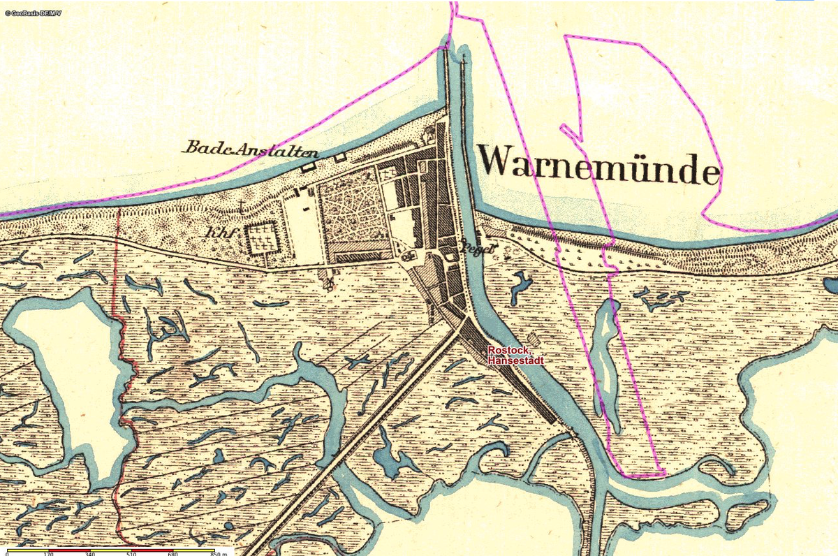 Karte von Warnemünde nah 1888