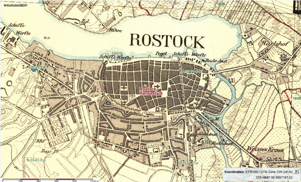 Karte von Rostock 1888