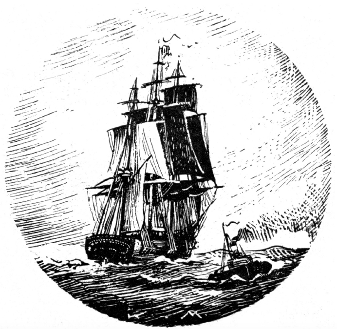 Zeichnung aus Hein Hannemann. Segelschiff auf offenem Meer. 