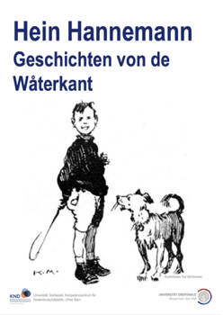 Deckblatt der Materialmappe Hein Hannemann. Junge mit Stock in der Hand und neben ihm ein Hund.
