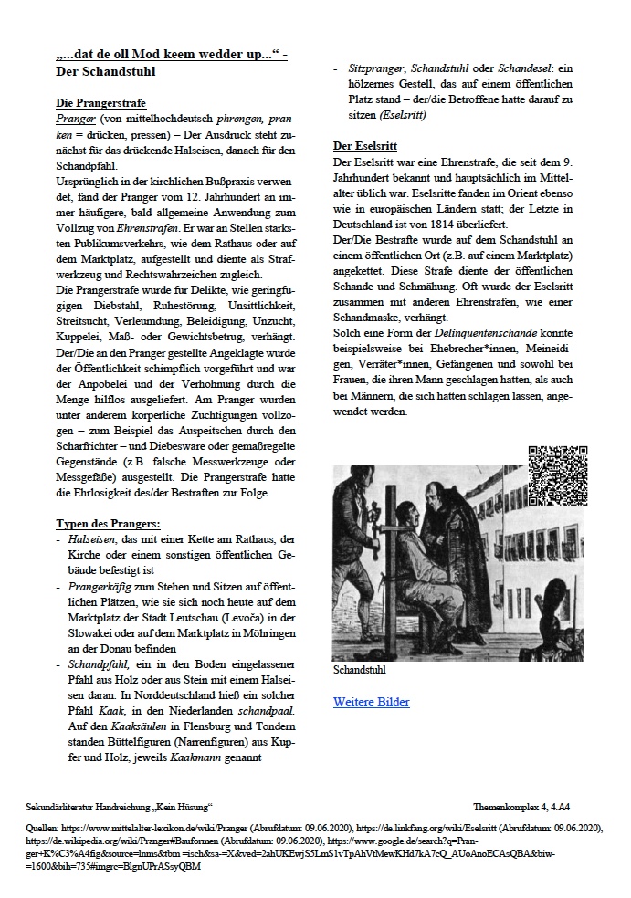 Vorschaubild Arbeitsblatt der Schandstuhl